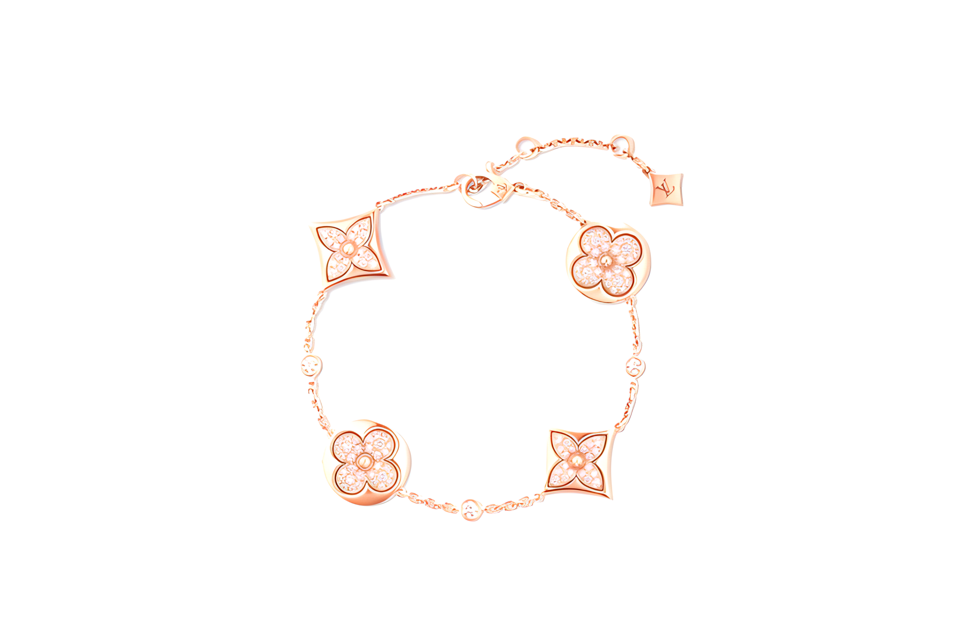 LOUIS VUITTON Monogram Flower 18K Gold Pink Diamond Bracelet Unisex Couple Q95650