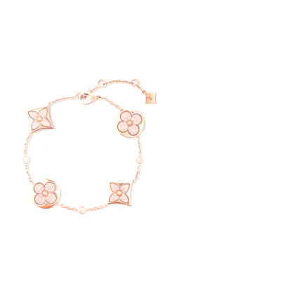 LOUIS VUITTON Monogram Flower 18K Gold Pink Diamond Bracelet Unisex Couple Q95650