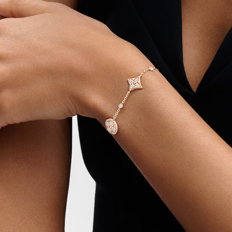 LOUIS VUITTON Monogram Flower 18K Gold Pink Diamond Bracelet Unisex Couple Q95650 圖 4