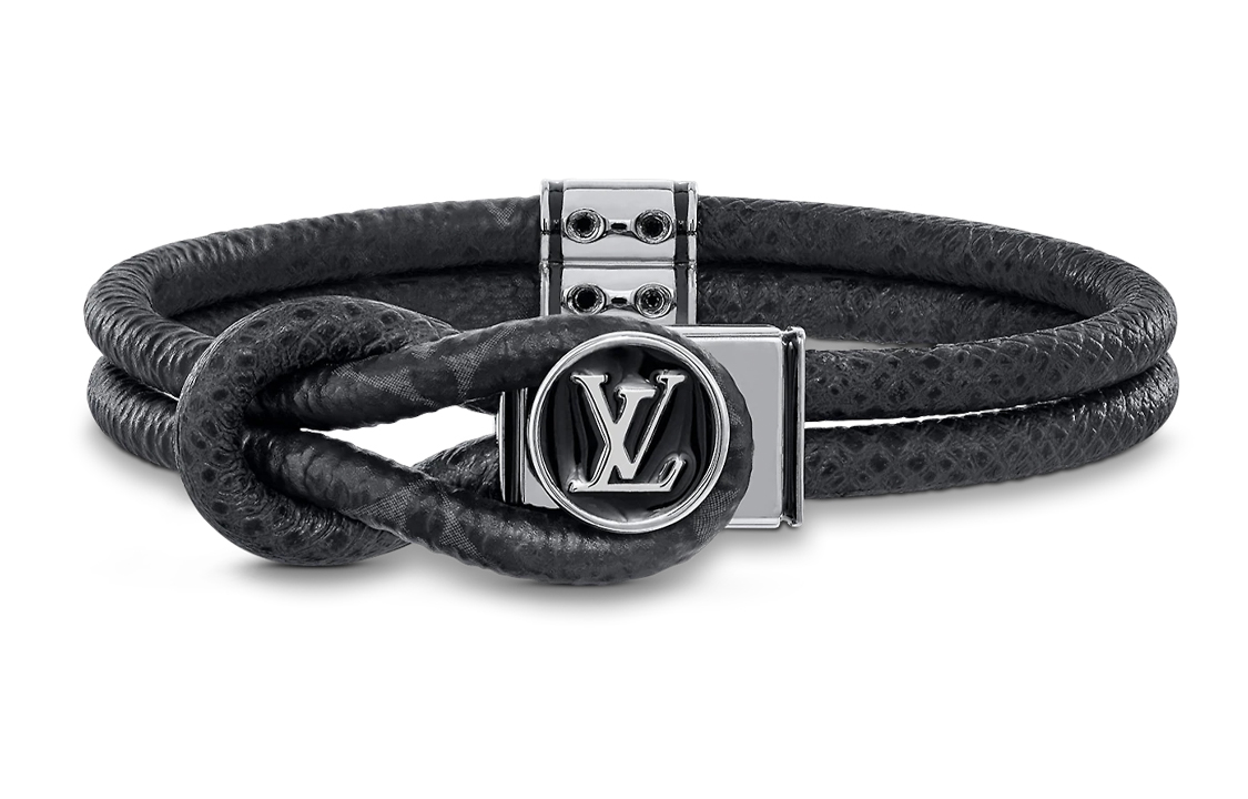 Order 루이 비통 모노그램 플라워 블랙 가죽 팔찌 레터 참. M6780D