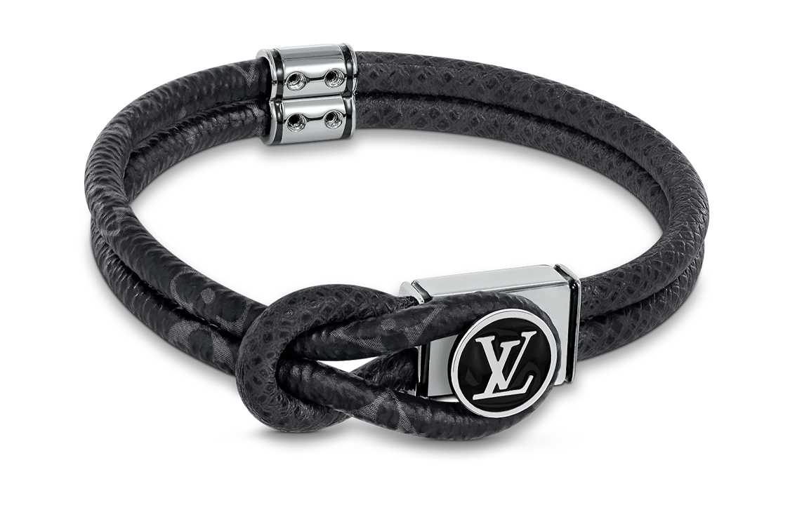 Lookbook 루이 비통 모노그램 플라워 블랙 가죽 팔찌 레터 참. M6780D