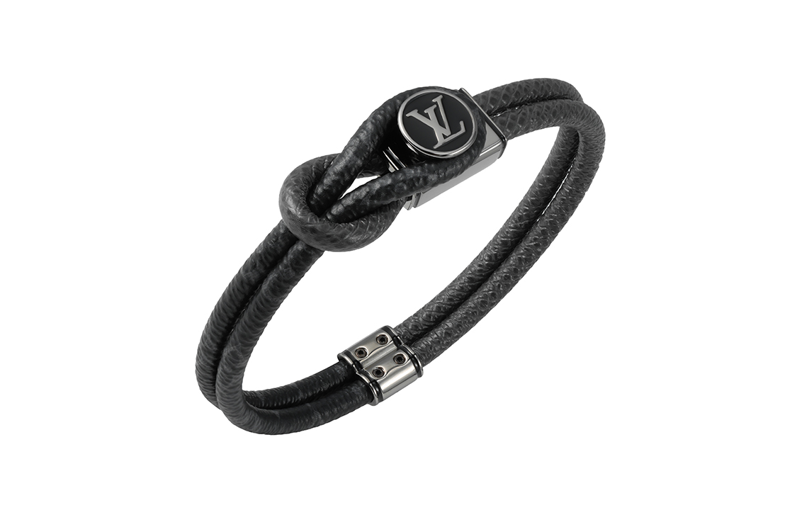 Purchase 루이 비통 모노그램 플라워 블랙 가죽 팔찌 레터 참. M6780D
