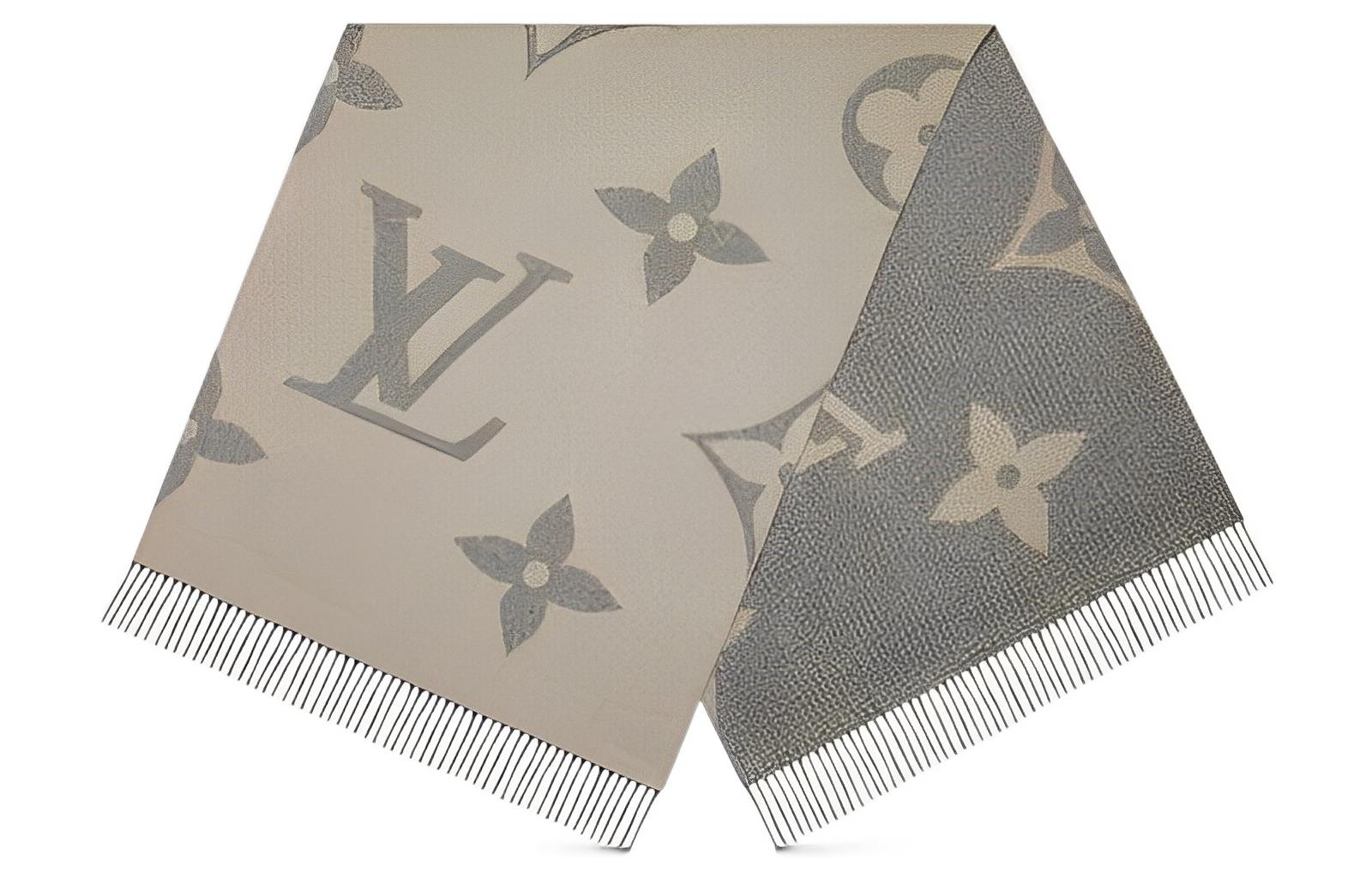 Buy LOUIS VUITTON Monogram Giant Fringe Wool Scarf Beige Gray Mens Luxury. M77951