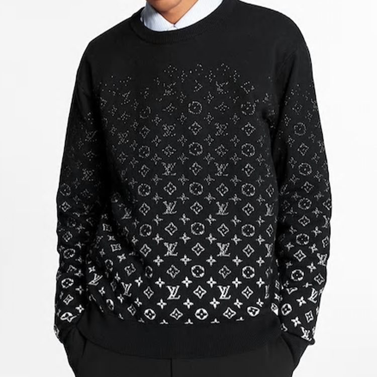 Lookbook Suéter Louis Vuitton Monograma Degradado Manga Larga Negro/Blanco 1A8A1R