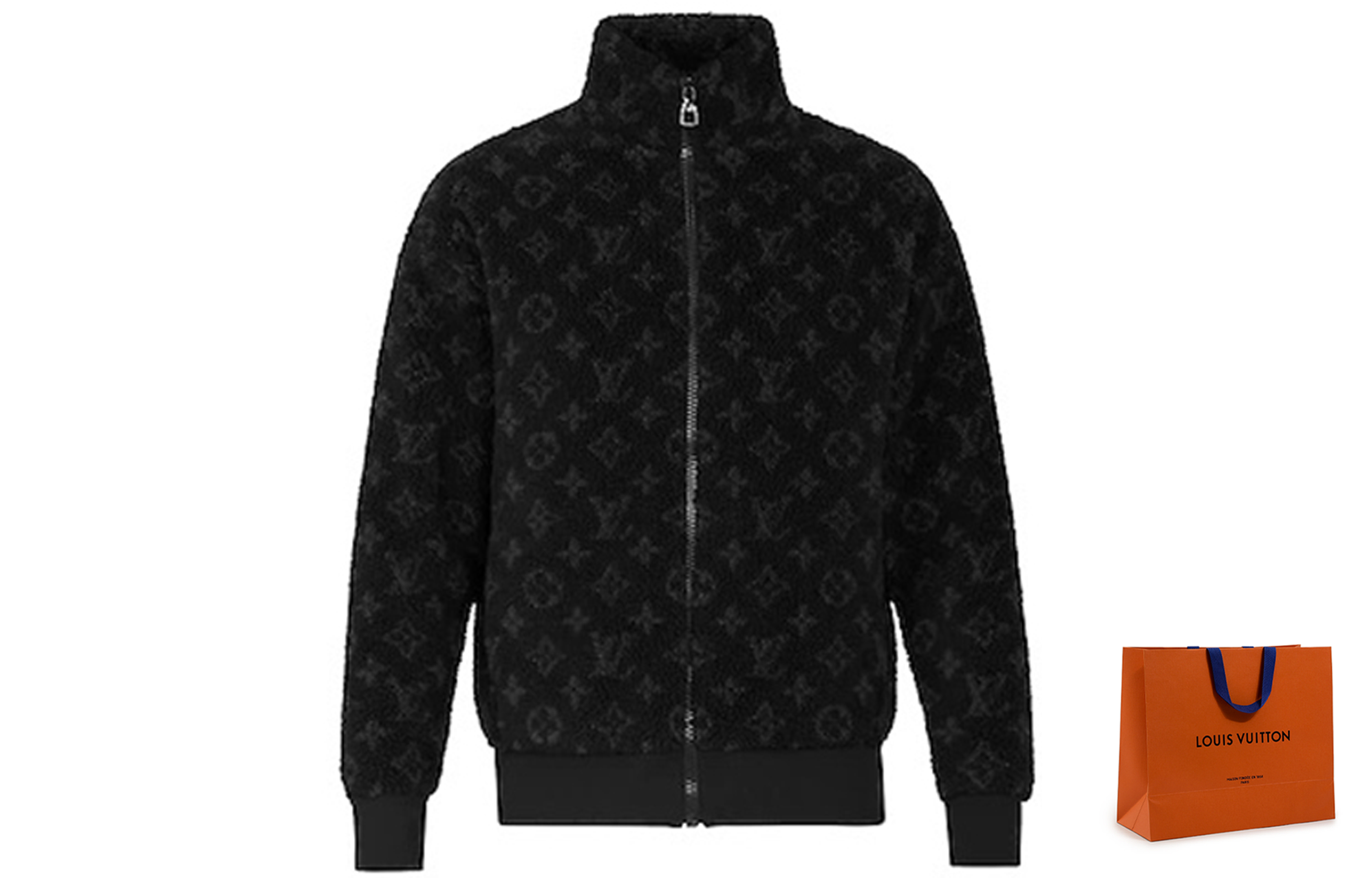 Shop LOUIS VUITTON Jaket Fleece Monogram Jacquard Hitam 1A5VFA