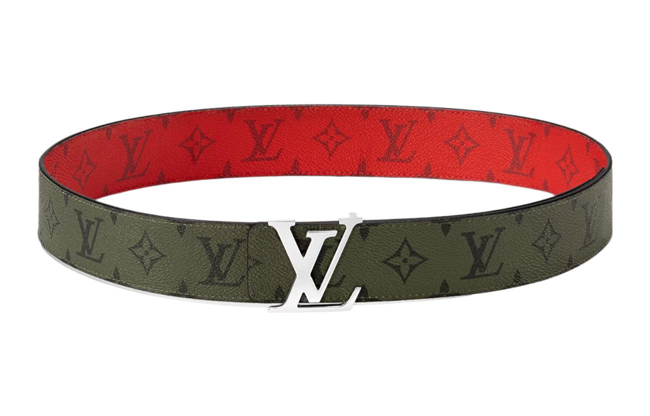 Louis Vuitton Monogram Leather Canvas Belt Green Unisex Couple Style 4CM Wide m8394v