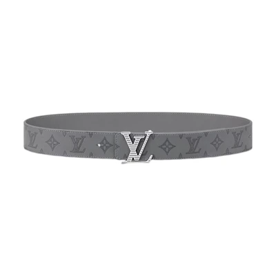 Louis Vuitton Monogram Leather Metal Buckle Grey Belt for Men 4cm Wide M0716U