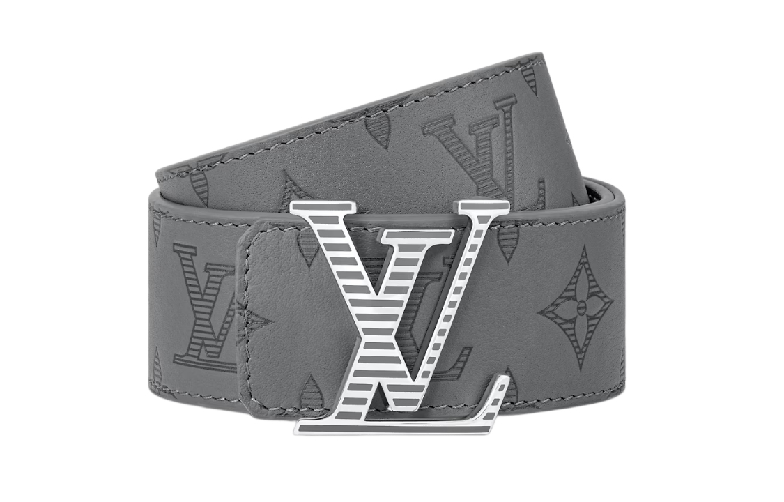Lookbook Louis Vuitton Monogram Leather Metal Buckle Grey Belt for Men 4cm Wide M0716U
