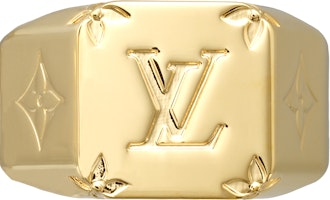 Louis Vuitton Monogram Letter Engraved Metal Ring Gold for Men M80191 Louis Vuitton Monogram Letter Engraved Metal Ring Gold for Men M80191