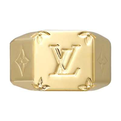 Louis Vuitton Monogram Letter Engraved Metal Ring Gold for Men M80191