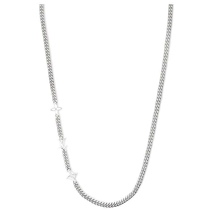 LOUIS VUITTON Monogram Letter Engraved Silver Necklace Unisex Couples' Jewelry m01490