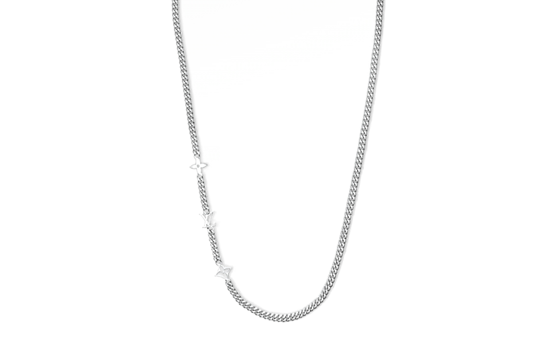 LOUIS VUITTON Monogram Letter Engraved Silver Necklace Unisex Couples' Jewelry m01490 圖 2