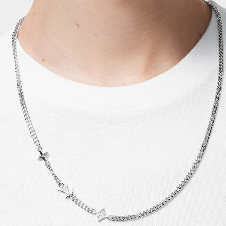 LOUIS VUITTON Monogram Letter Engraved Silver Necklace Unisex Couples' Jewelry m01490 圖 4