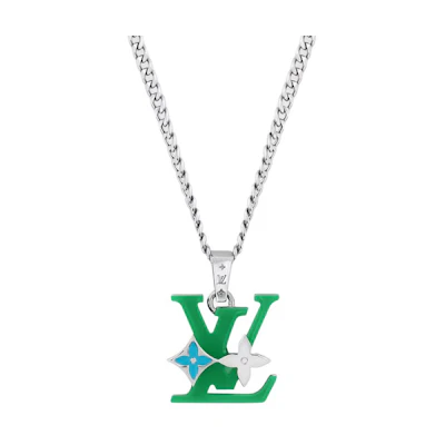 LOUIS VUITTON Monogram Letter Necklace Silver Brass Acrylic Accessory m02566
