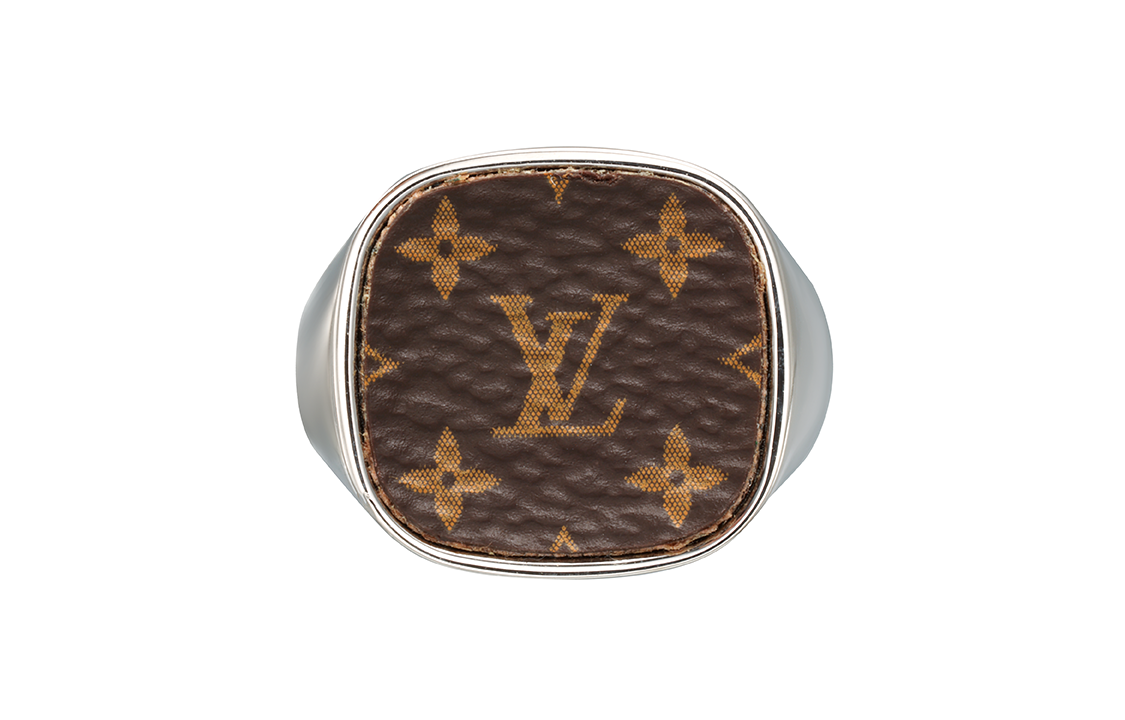 Details for 루이 비통 모노그램 락 시그넷 링 실버 와이드 밴드. M00515