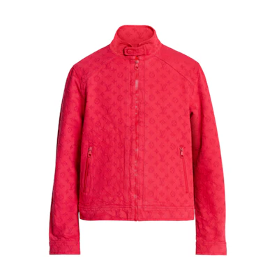 LOUIS VUITTON Monogram Logo Full Print Denim Jacket Red 1A5PD