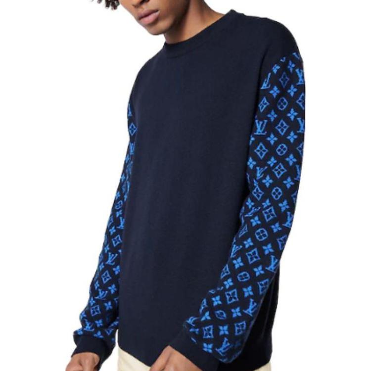 Purchase LOUIS VUITTON Monogram Logo Printed Navy Long Sleeve Sweater  Style. 1AATLS