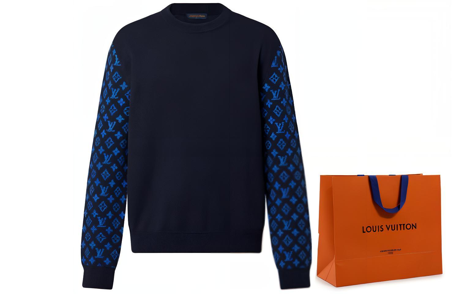 Cheap LOUIS VUITTON Monogram Logo Printed Navy Long Sleeve Sweater  Style. 1AATLS