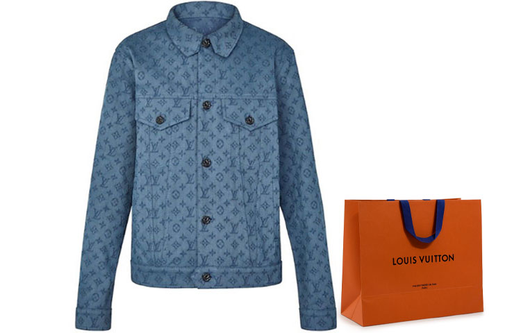 Shop Louis Vuitton Jaket Denim Lengan Panjang Monogram Biru 1A5D86