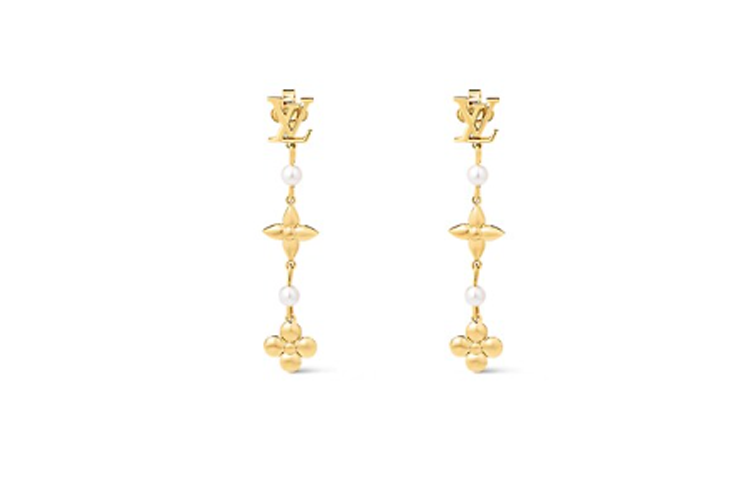 LOUIS VUITTON Monogram Metal Resin Earrings Gold Unisex Couple Design. M01577 圖 2