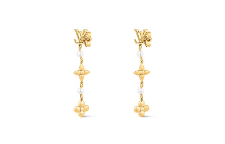 LOUIS VUITTON Monogram Metal Resin Earrings Gold Unisex Couple Design. M01577 圖 3