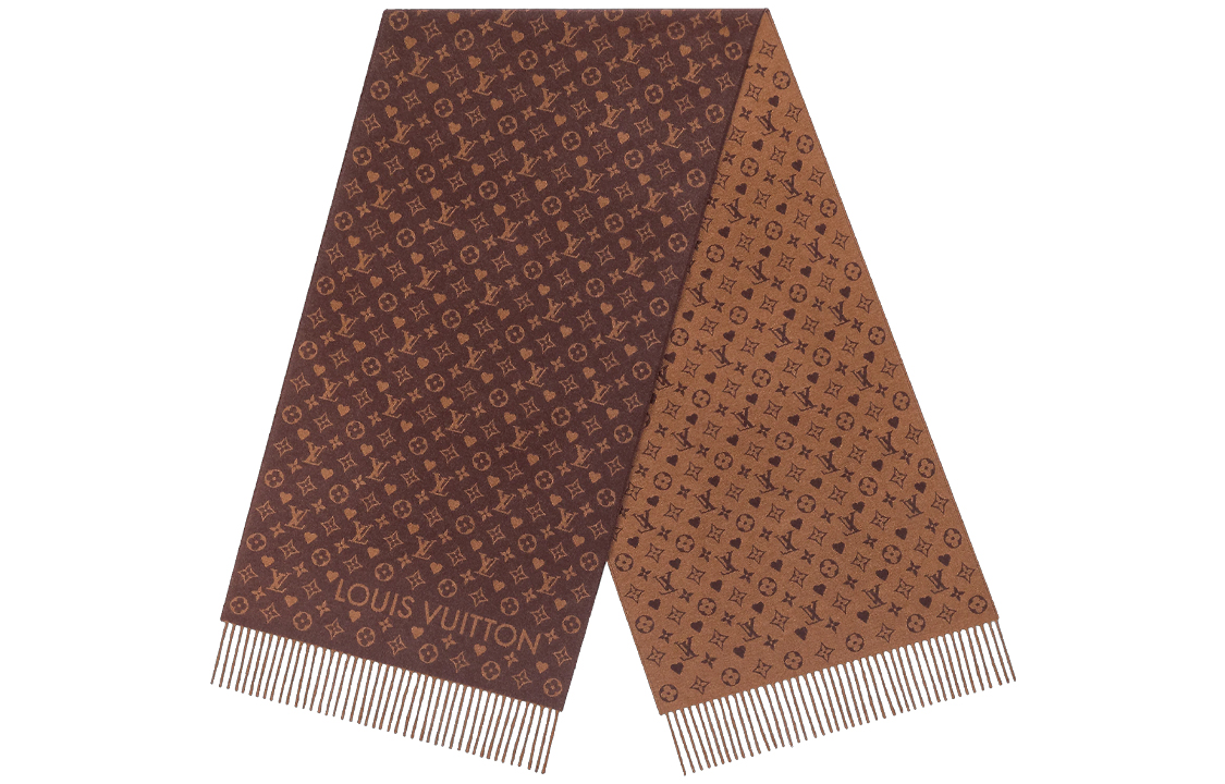 Louis Vuitton Monogram Print Cashmere Wool Scarf Brown Unisex Couple Style. M77377 圖 2