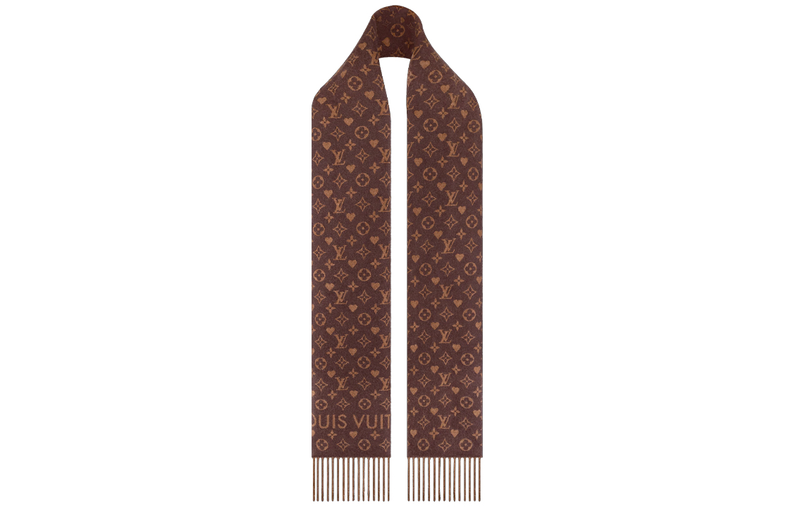 Louis Vuitton Monogram Print Cashmere Wool Scarf Brown Unisex Couple Style. M77377 圖 3