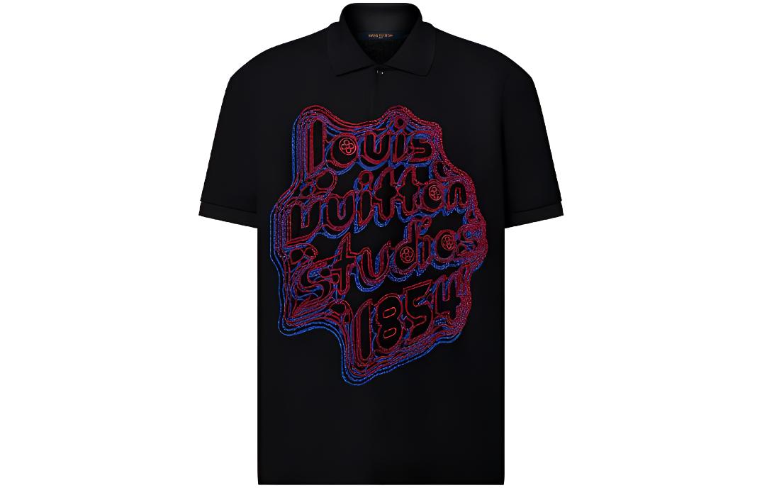 Louis Vuitton Monogram Print Casual Short Sleeve Polo Shirt Men Black. 1ABY01
