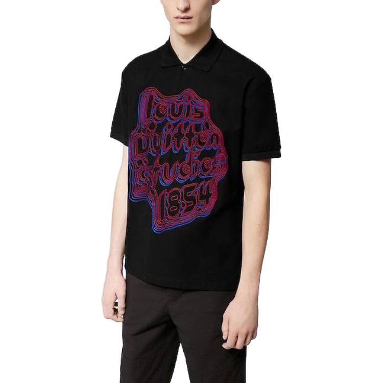 Lookbook 路易威登男士黑色短袖休闲徽标印花POLO衫 1ABY01