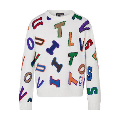 LOUIS VUITTON Monogram Print Crewneck Long Sleeve Sweater White . 1A8X0K