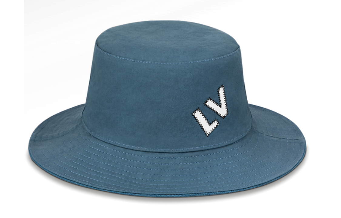 LOUIS VUITTON Monogram Print Polyester Bucket Hat Unisex Blue M77591