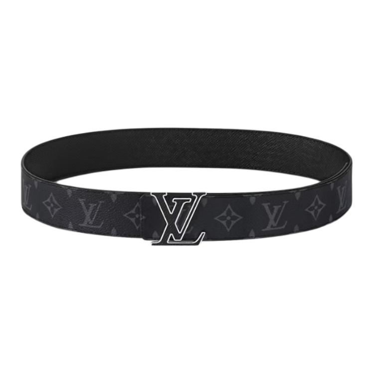 LOUIS VUITTON Monogram Printed Calf Leather Canvas Belt Black 4CM Width Men. M0157V 圖 4
