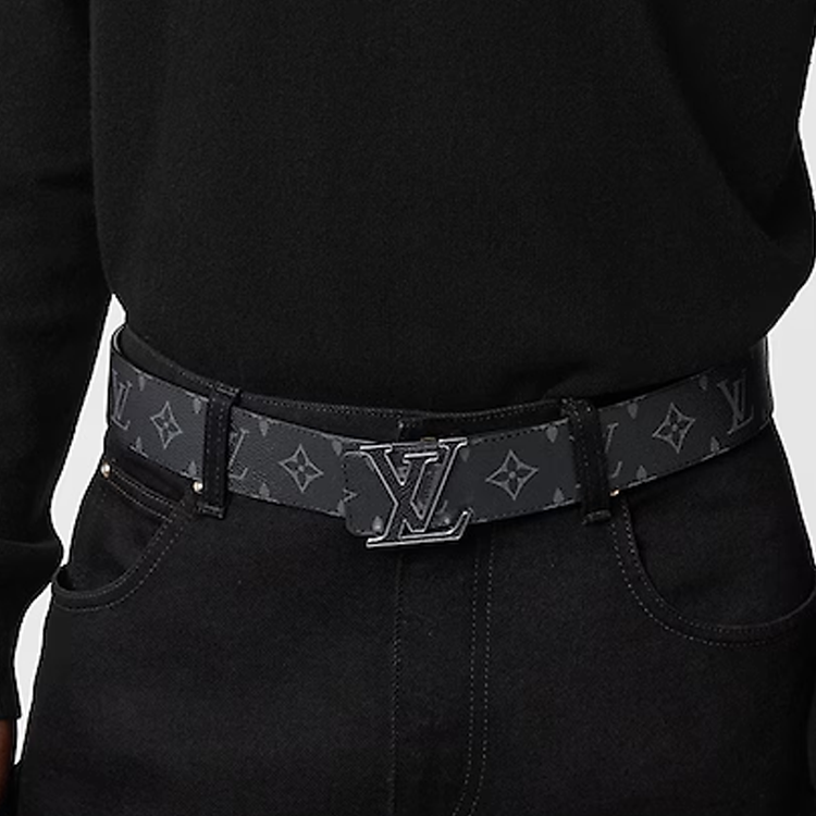 LOUIS VUITTON Monogram Printed Calf Leather Canvas Belt Black 4CM Width Men. M0157V 圖 6