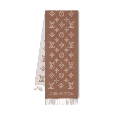 LOUIS VUITTON Monogram Shadow Logo Wool Scarf Brown for Men. M79187