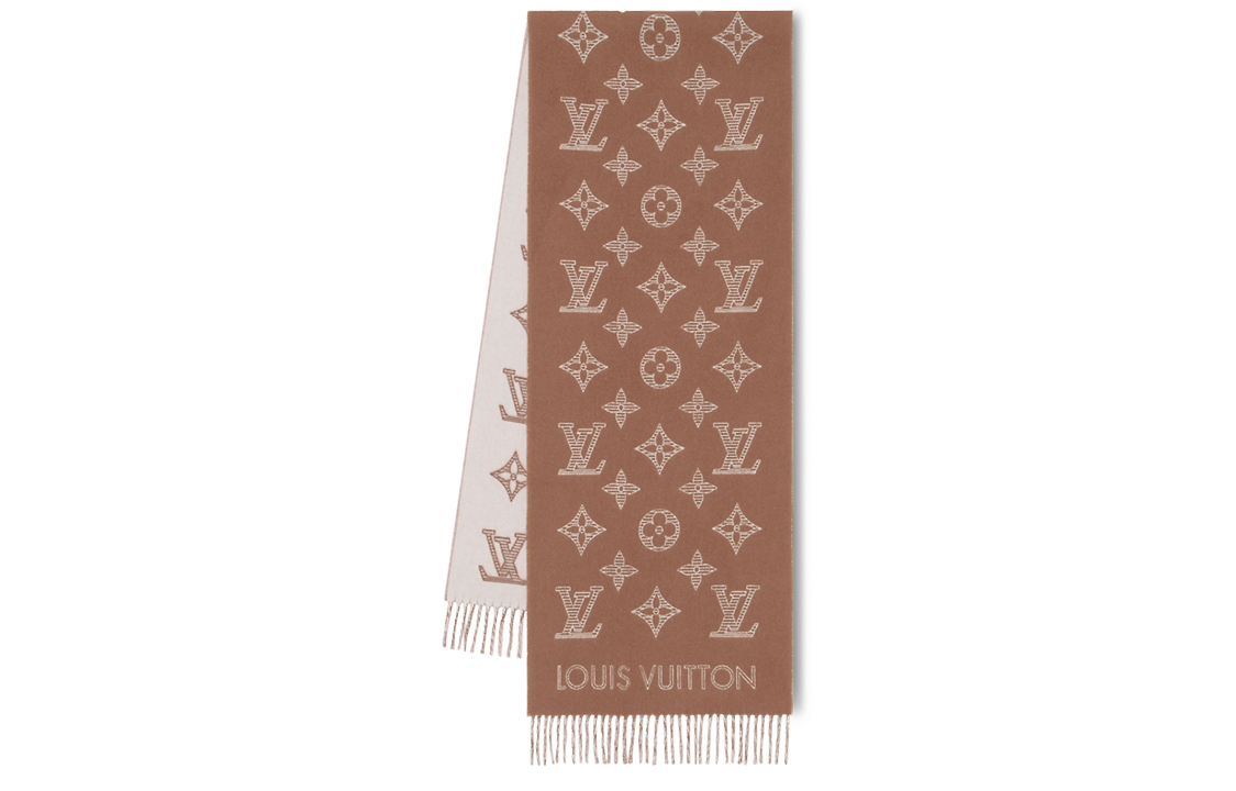 LOUIS VUITTON Monogram Shadow Logo Wool Scarf Brown for Men. M79187 圖 2