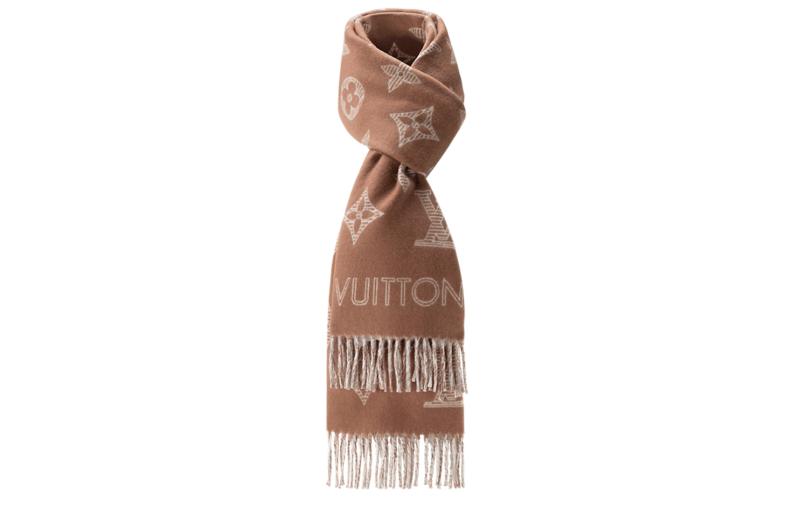 LOUIS VUITTON Monogram Shadow Logo Wool Scarf Brown for Men. M79187 圖 3