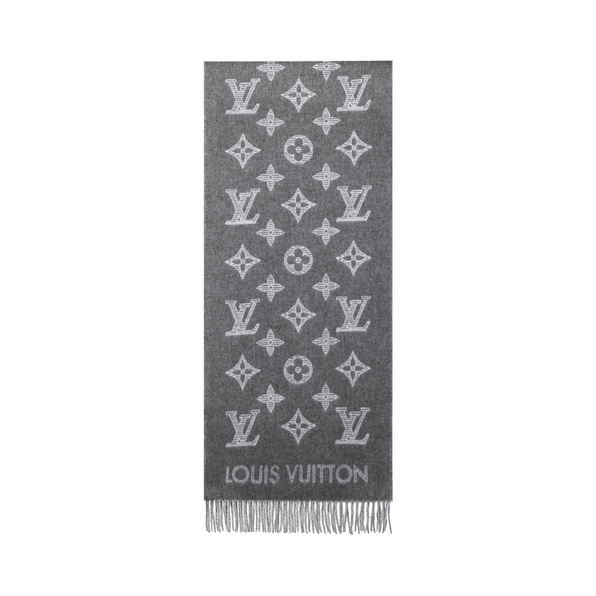 LOUIS VUITTON Monogram Shadow Logo Wool Scarf for Men Gray/Black. m79126