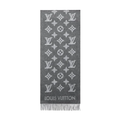 LOUIS VUITTON Monogram Shadow Logo Wool Scarf for Men Gray/Black. m79126