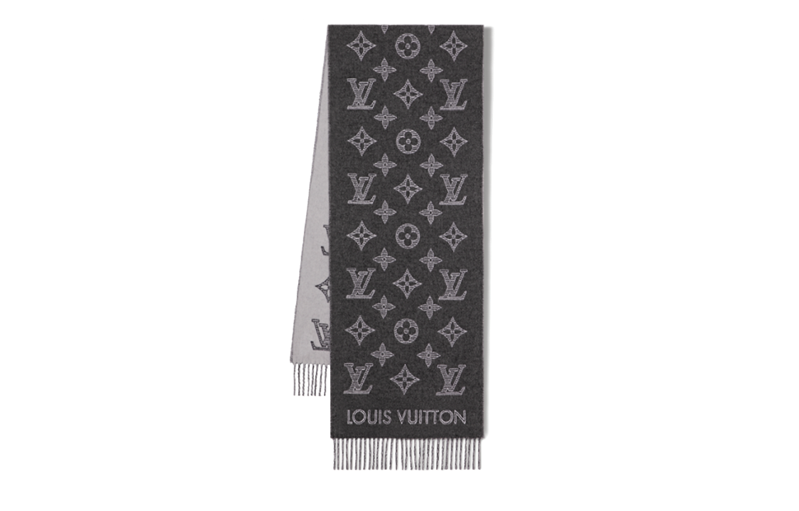 LOUIS VUITTON Monogram Shadow Logo Wool Scarf for Men Gray/Black. m79126 圖 2