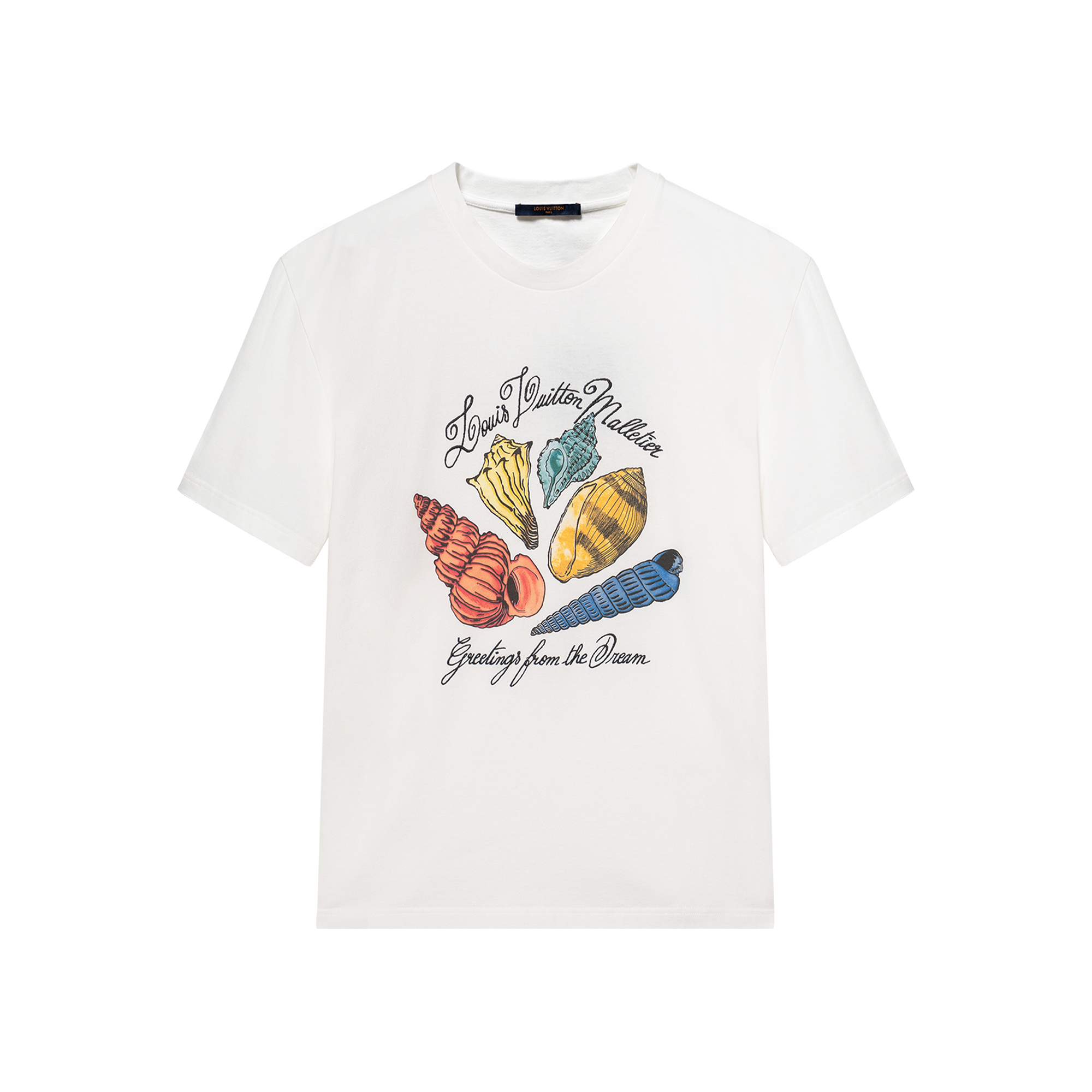 Order LOUIS VUITTON Kaos Pria Monogram Cetak Kerang Putih Crewneck Santai SS24 1AFR48