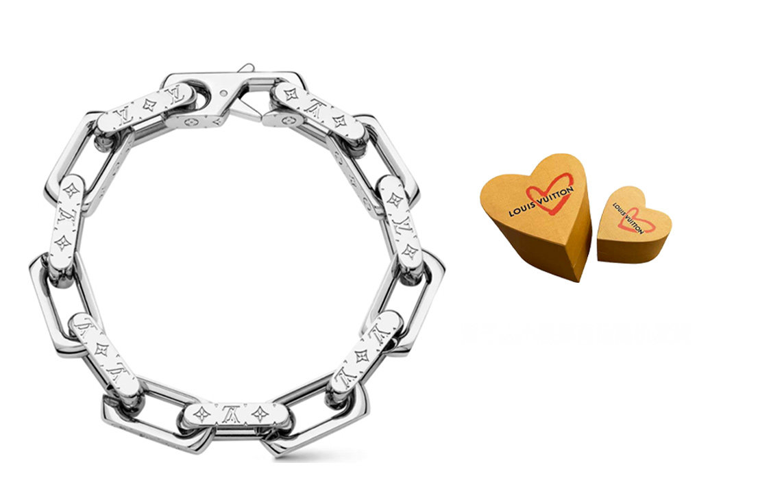 Louis Vuitton Monogram Silver Cuban Chain Logo Bracelet Unisex Couple Design. M64224