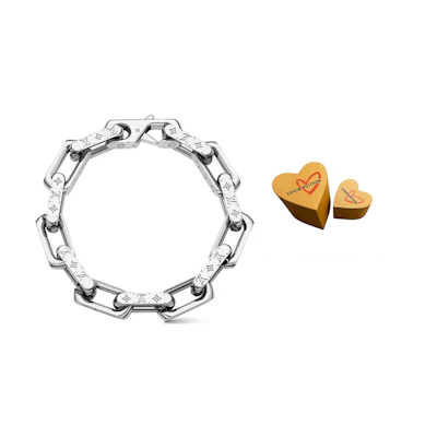 Louis Vuitton Monogram Silver Cuban Chain Logo Bracelet Unisex Couple Design. M64224