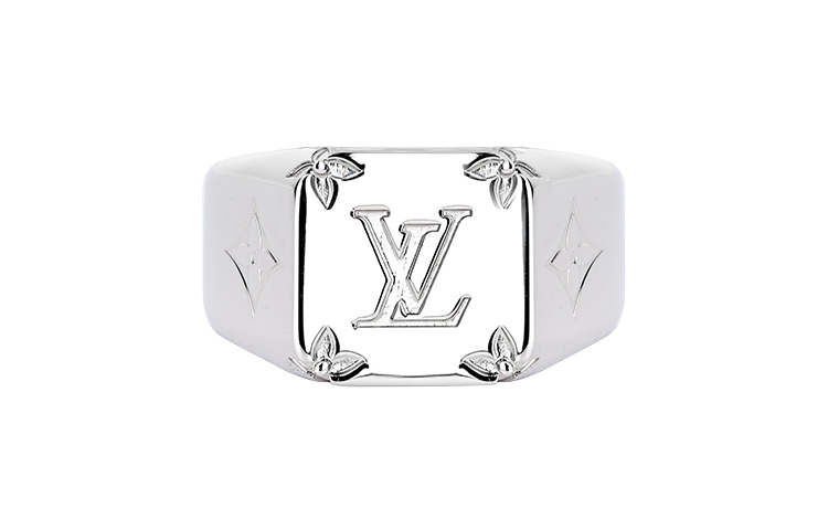 LOUIS VUITTON Monogram Silver Metal Ring for Men M62487+M62488