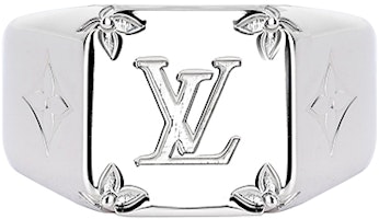 LOUIS VUITTON Monogram Silver Metal Ring for Men M62487+M62488 LOUIS VUITTON Monogram Silver Metal Ring for Men M62487+M62488
