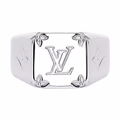LOUIS VUITTON Monogram Silver Metal Ring for Men M62487+M62488