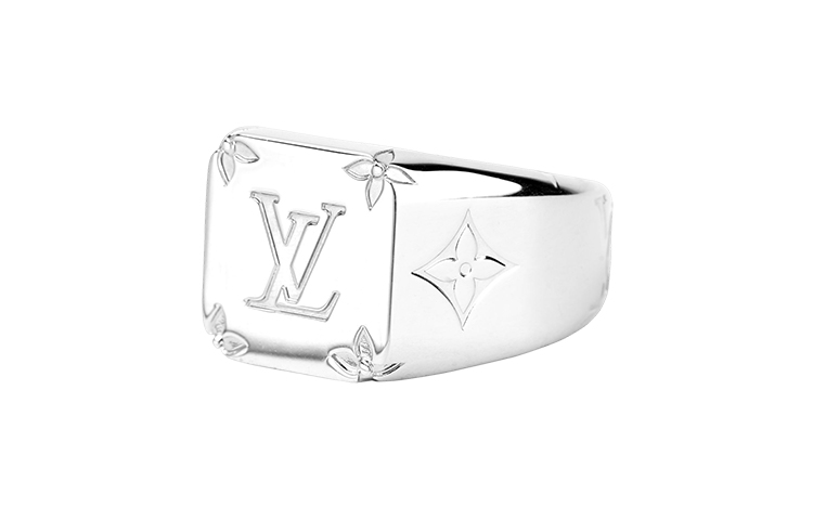 Shop LOUIS VUITTON Monogram Silver Metal Ring for Men M62487+M62488