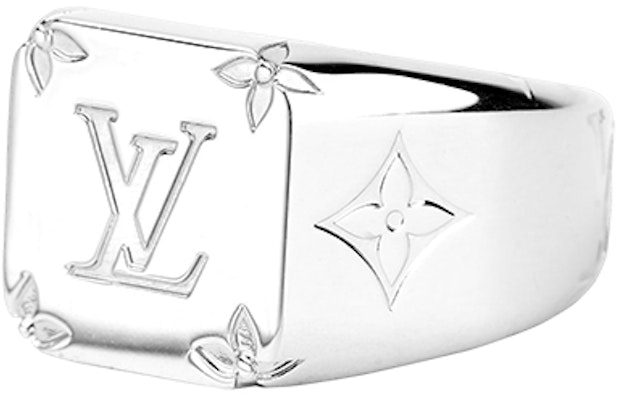 LOUIS VUITTON Monogram Silver Metal Ring for Men M62487+M62488 Shop LOUIS VUITTON Monogram Silver Metal Ring for Men M62487+M62488