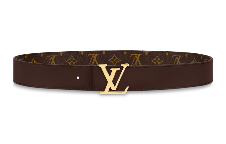 Shop LOUIS VUITTON 經典花紋光滑扣環皮帶 棕色 4cm寬 M0323
