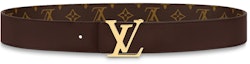 Shop LOUIS VUITTON 經典花紋光滑扣環皮帶 棕色 4cm寬 M0323
