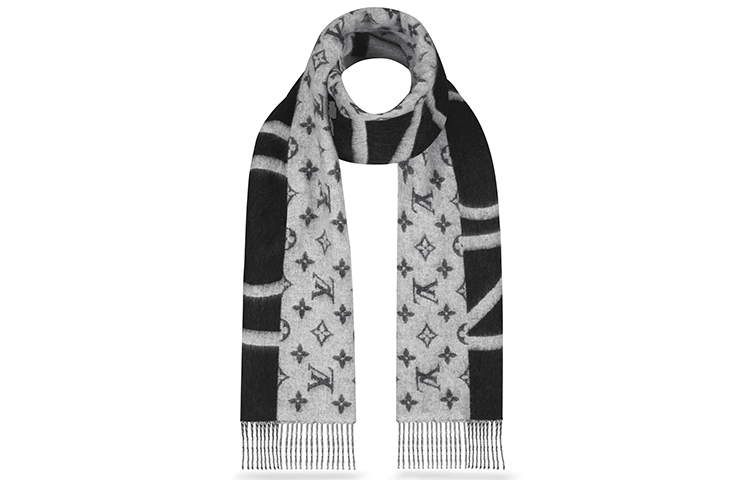Louis Vuitton Monogram Split Cashmere Scarf Unisex Couples Black/Grey M70924